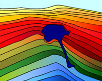 Modelo geológico de la subsuperficie que muestra objetivos de exploración bajo el cuerpo salino